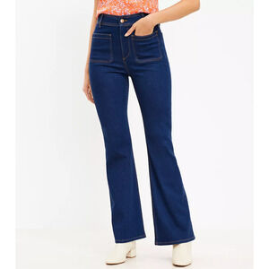 Loft Slim Flare Patch Pocket Retro Dark Wash High Rise Jeans Size US 10 30